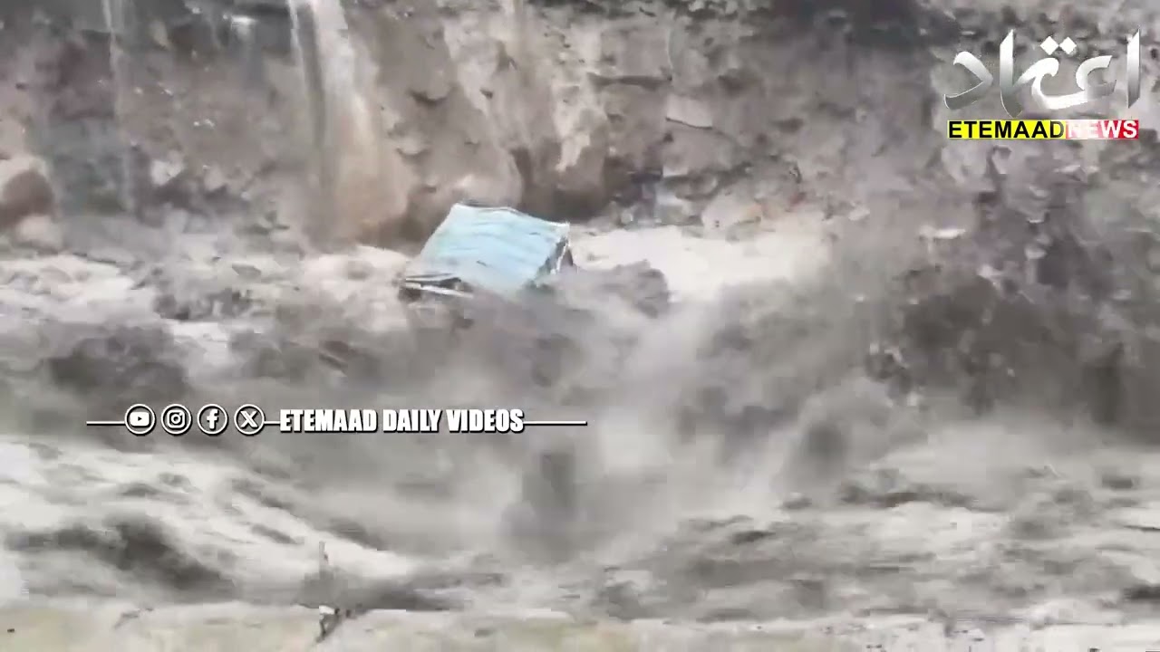 A Van swept away as raging river triggered a landslide damage the road in Manali, Himachal Pradesh