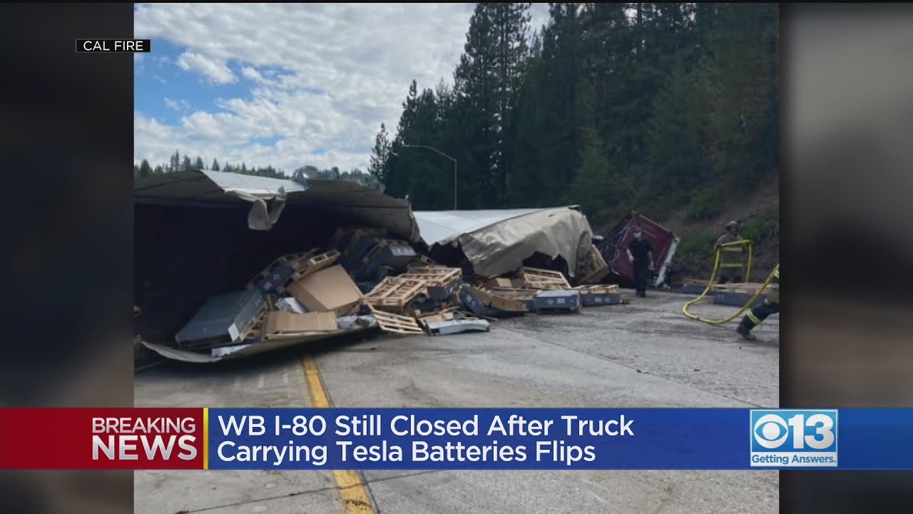 Big Rig Carrying Tesla Batteries Overturns On Placer County Freeway ...