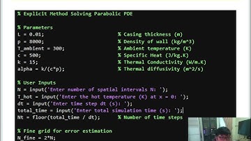 KIG2019 - Numerical Methods in Engineering - Solving Parabolic PDE using Explicit Method in MATLAB