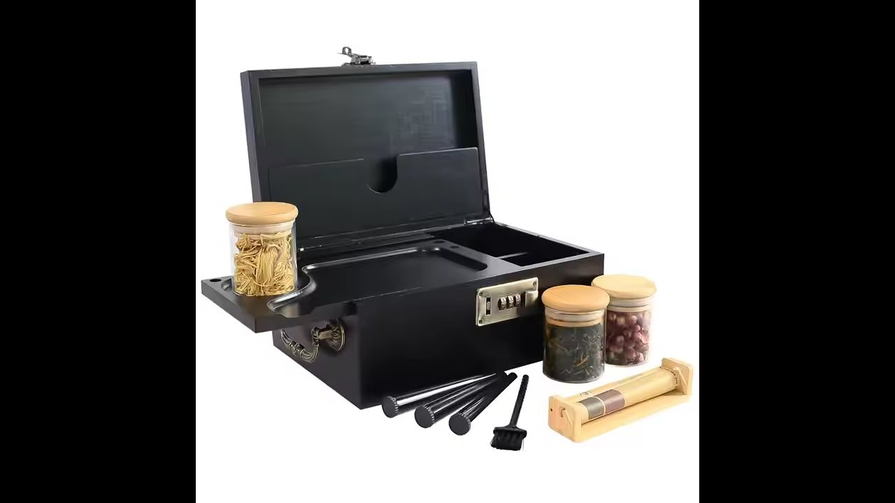 Premium Bamboo Box with Combination Lock & Handle, Home Decor Storage Box, Large Locking Stash Box