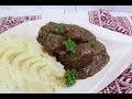 Tefteli russian style meatballs in rich brown gravy with mushrooms