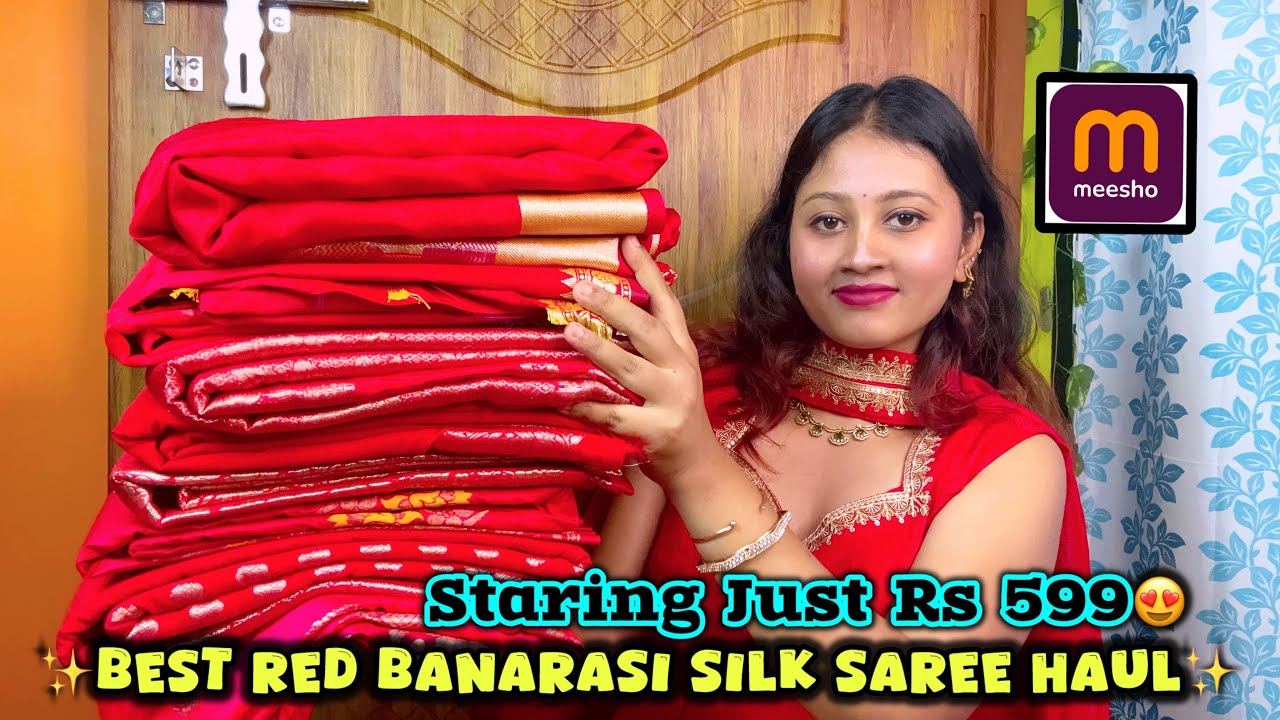 Meesho Red Banarasi Silk Saree Haul 😍❤️ || Latest Saree Collection 