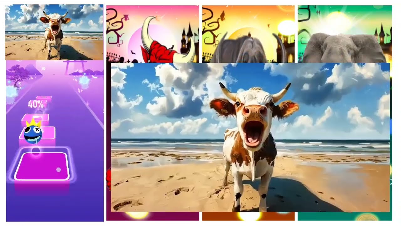 Funny cow 🆚 funny Bull 🆚 funny buffalo 🆚 funny elephant tiles hop EDM rush 