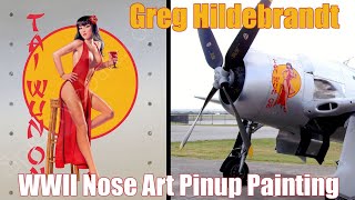 Greg Hildebrandt: 'Tai Wun On',  WWII nose cone pin up, painting progress.