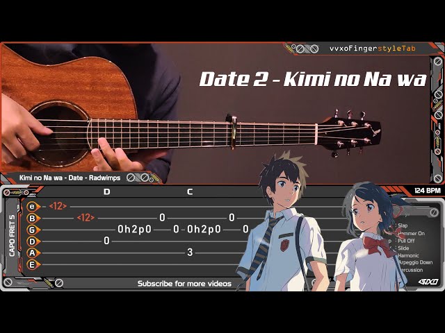 Kimi no Na wa (Your name) - Date 2 - RADWIMPS - Fingerstyle Guitar Cover | TAB Tutorial class=