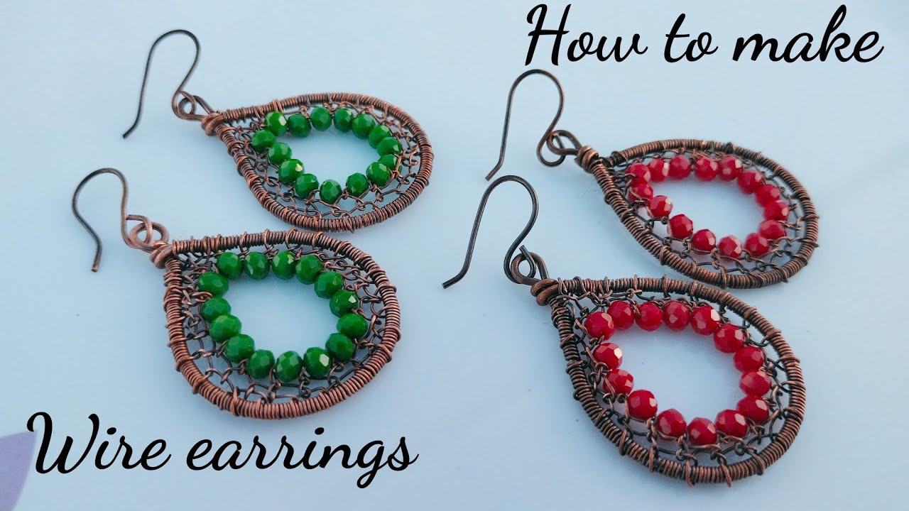 Wire weaved beaded hoop Earrings |  Wire wrapped earrings | Wire weaved earrings
