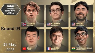 Norway Chess 2024 | Round 03 | Magnus, Hikaru, Ding, Fabiano, Alireza & Pragg