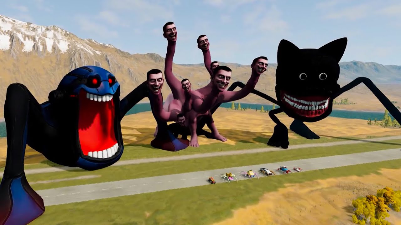 ALL MONSTERS Big & Small Cars with WE SWAM TOO FAR 8 HEAD & Hungry Worm Daddy – BeamNG Drive