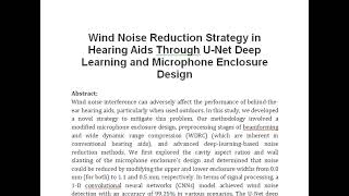 Details Wind Noise Reduction Strategy in Hearing Aids Through U Net Deep Learning and Microphone Enclosure D News