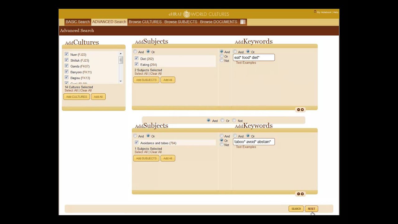 Advanced Search in eHRAF