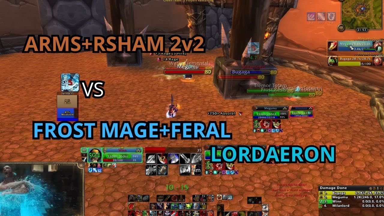 Arms + Rsham vs Frost Mage + Feral 2v2 | WotLK Warmane Lordaeron
