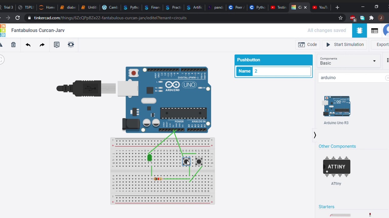 BUILD A CIRCUIT USING 2 PUSH BUTTONS, LED AND ARDUINO UNO - YouTube