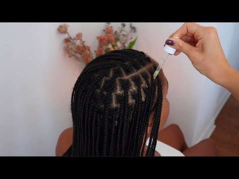 ASMR scalp and braid oiling, hair play and massage on Adrianna (travel series, unintentional)