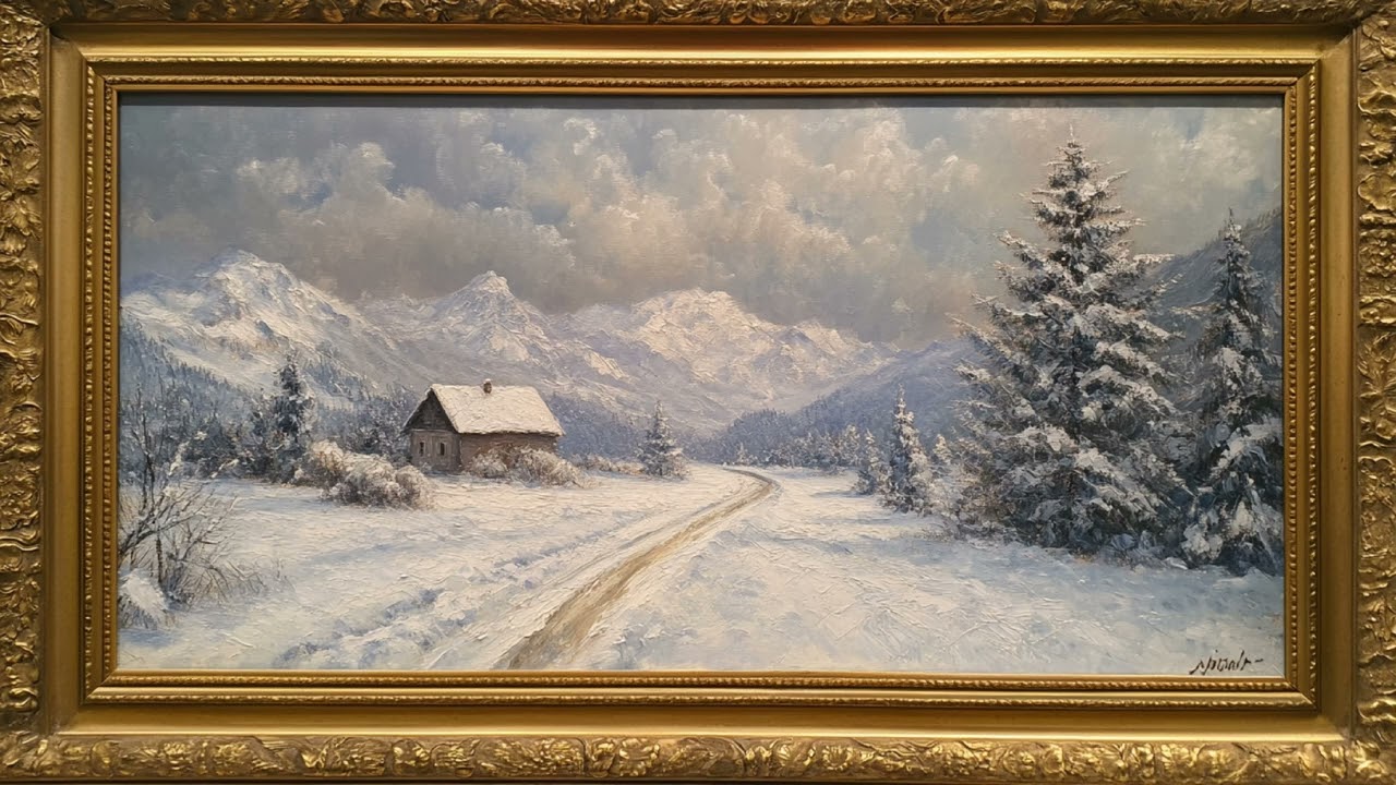 Frame TV Art Snow Landscape Painting 4K | 2h Vintage Oil Painting TV Background | Winter Ambience