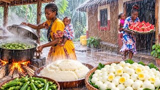 HEAVY RAINS IN AFRICA! 🌧️ Cooking Through the Storm | Soft Ugali & Okra Egg Curry | Pure Tradition screenshot 1