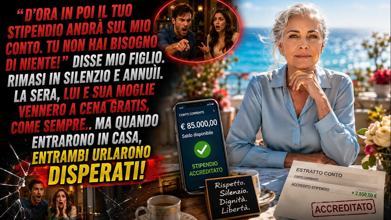"Da ora in poi lo stipendio va sul mio conto. Non ti serve a niente, mamma." Mio figlio Marco me lo disse al tavolo della cucina, senza nemmeno alzare gli occhi dal telefono, come se stesse...