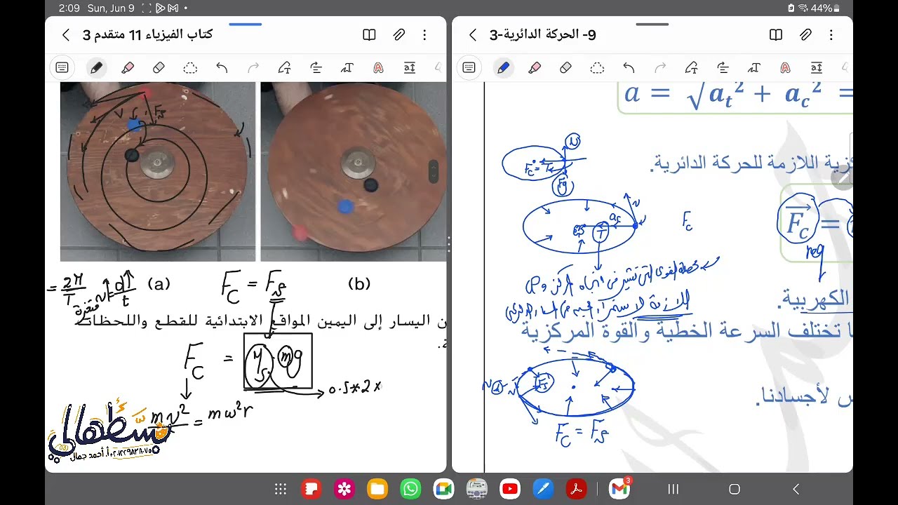 9) الحركة الدورانية (شامل الهيكل2024)  Circular motion - part 2 - صف 11 متقدم