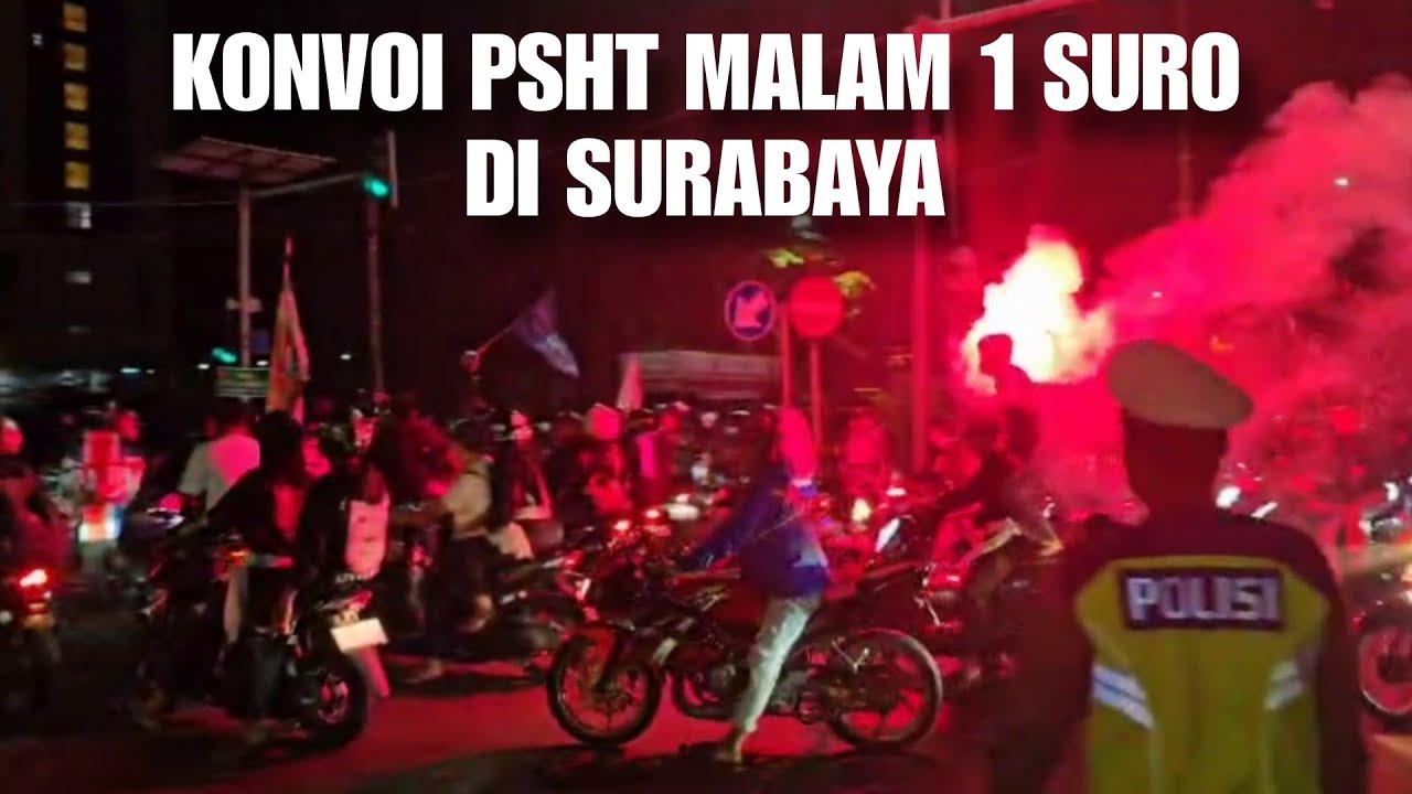 Suasana Konvoi Malam Suro Pengesahan Warga Baru PSHT di Kota Surabaya