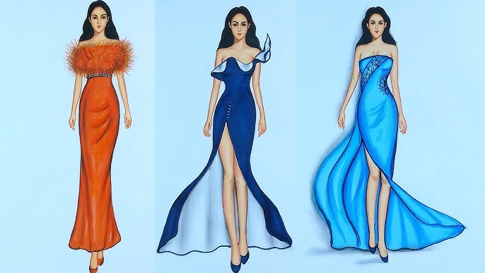 Simple Dresses drawings step by step / Fashion illustration drawing /  Fashion design Illustration 