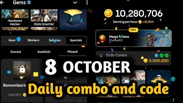 Gemz Daily Combo 8 October | Gemz Daily Code 8 October | Daily Combo Today || Gemz Today combo