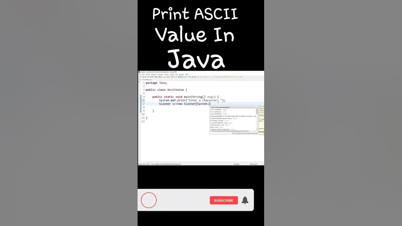 How to print ASCII Value in Java#short#shorts#ascii#javaprograming ...