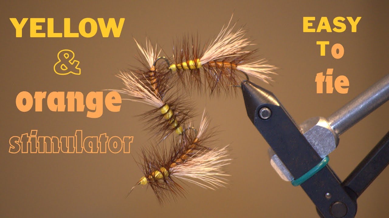 How to tie an orange and yellow stimulator.