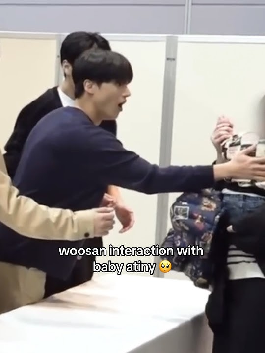 An atiny bring her baby at fansign, look at wooyoung’s precious reaction 🥺 #kpop #ateez #woosan