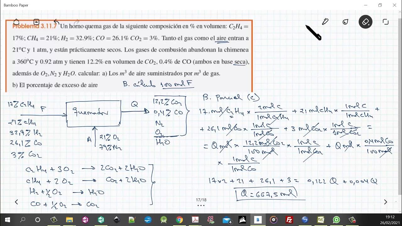 Balance de materia a un proceso de combustión. (Con balance a los átomos) YouTube