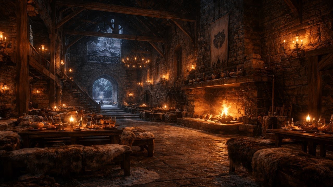 Inside Winterfell - Cozy Castle Interior Ambience | Fireplace & Candlelight | Game of Thrones
