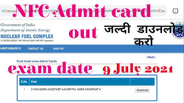 NFC || Work Assistant/Hospital Work Assistant|| Admit Card Out 2021||Exam Date|| 9-07-2021(9July) 📝📌