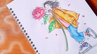 drawing cute anime girl ||color pencil drawing tutorial ||asthetic drawing ideas