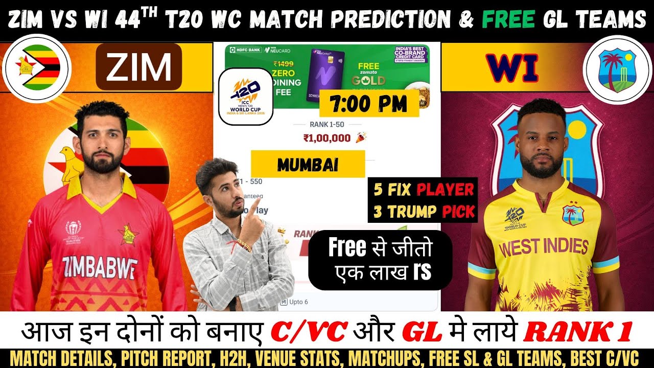 ZIM vs WI Dream11 Team, ZIM vs WI 44nd T20I Prediction, Zimbabwe vs West Indies Dream11Team 