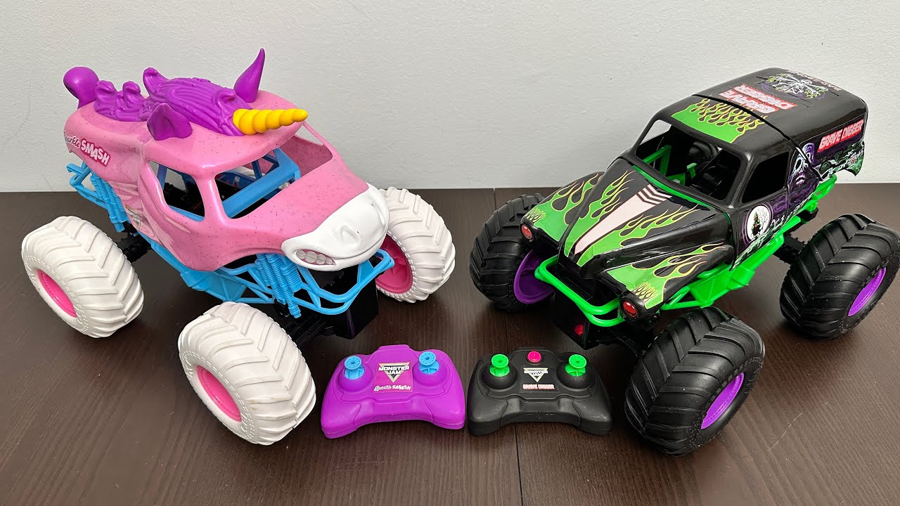 ASMR Monster Jam Sparkle Smash & Smash Bash Grave Digger RC