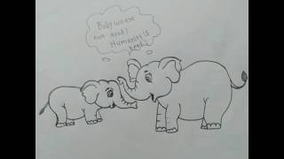 Elephant and baby, elephant drawing