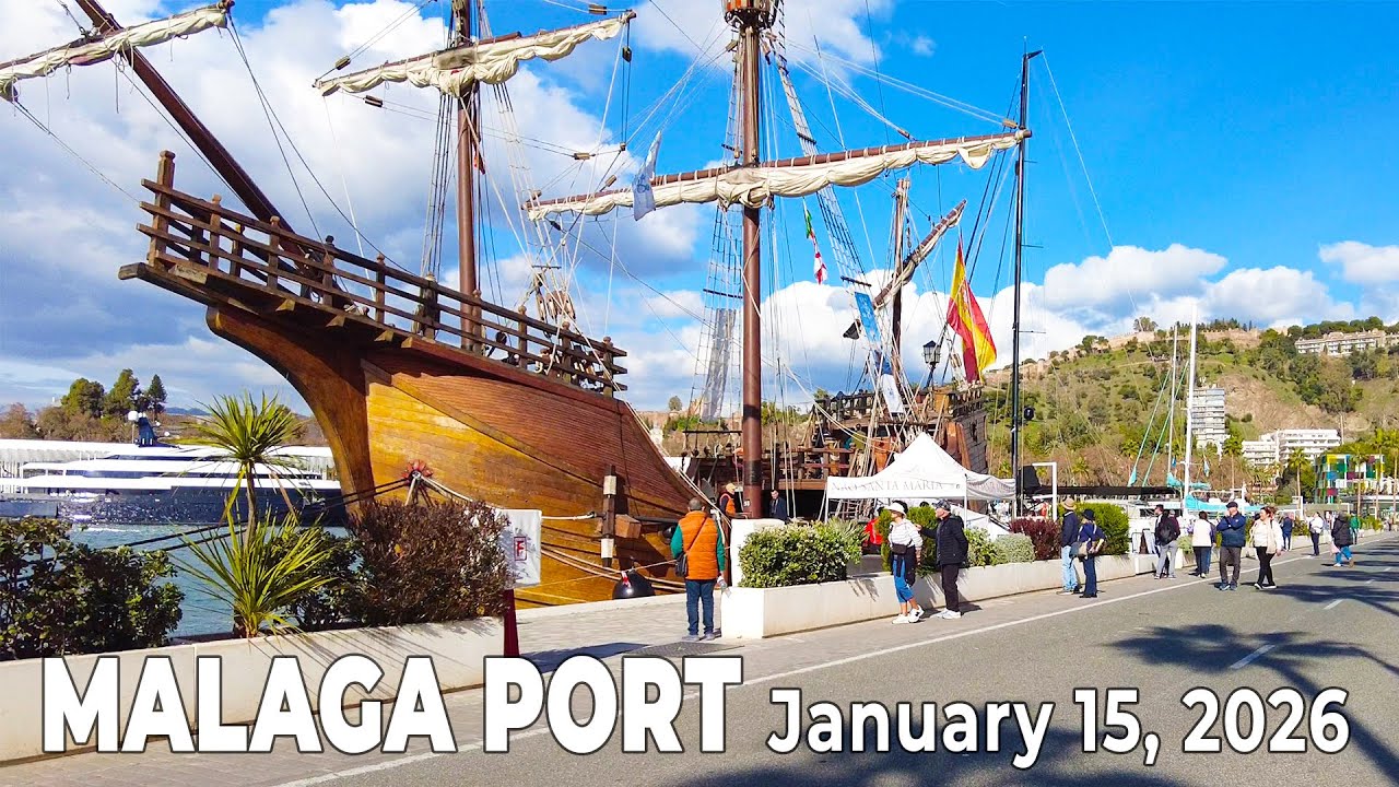 Malaga Port January 15, 2026 Walking Tour Costa del Sol Spain [4K]