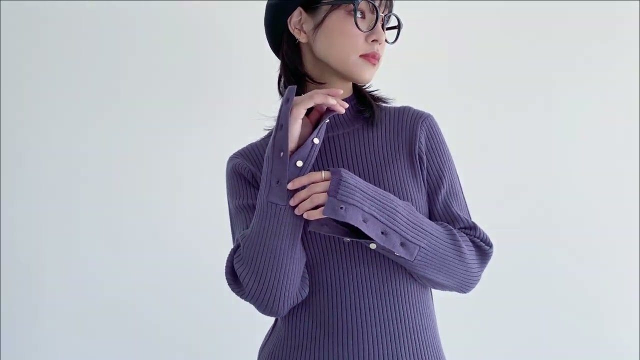 n'OrLABEL配色袖ボタンハイネックニット』