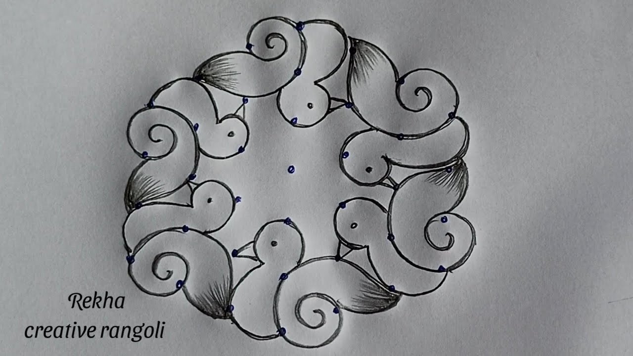 peacock rangoli (7*4) dots | mayil kolam | kolam with dots | latest rangoli @rekhacreativerangoli