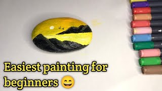 Easiest sunset stone painting / for beginners step by step