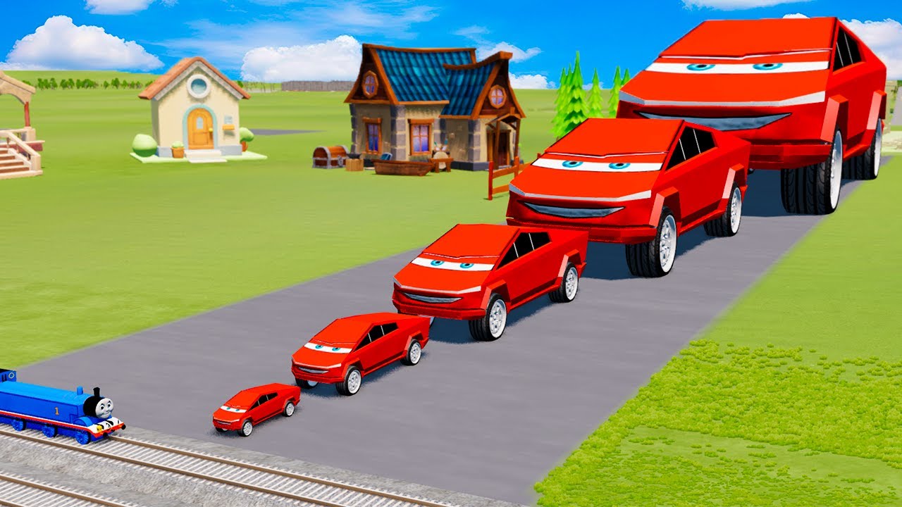 Big & Small Tesla Cybertruck Lightning Mcqueen vs Trains Thomas | BeamNG.Drive