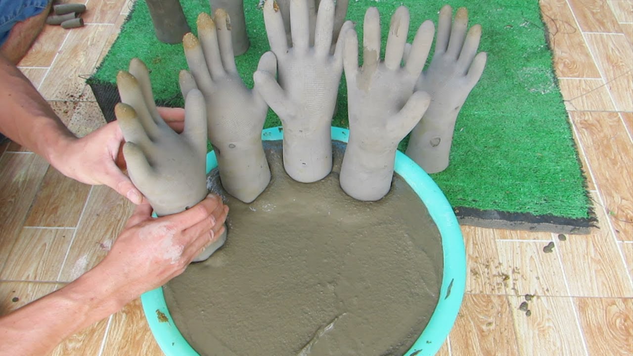 Casting Beautiful Cement Pot from Rubber Gloves | DIY Cement - YouTube