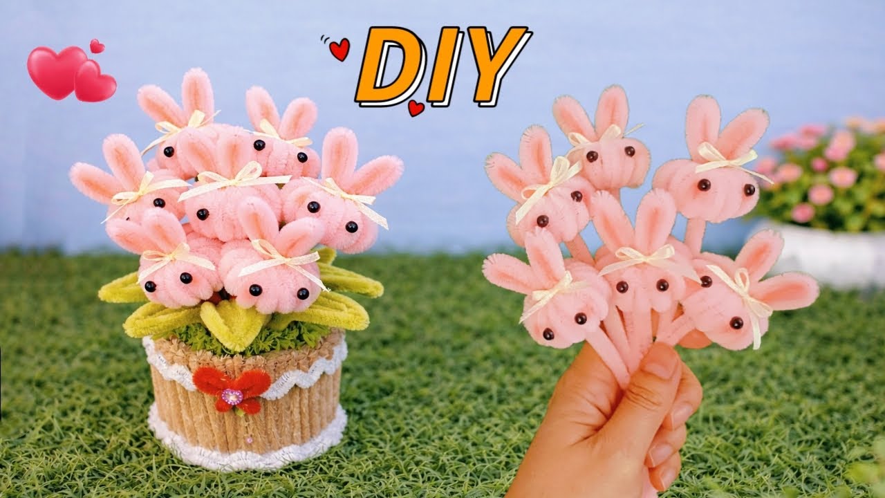 How to Make an Adorable Mini Bunny Flower Pot from Pipe Cleaners 🐰🌸