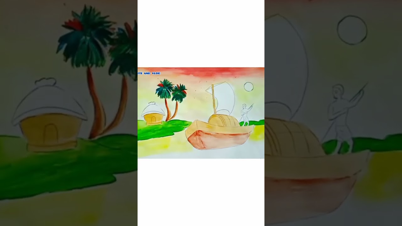 Boat River Scenery Drawing