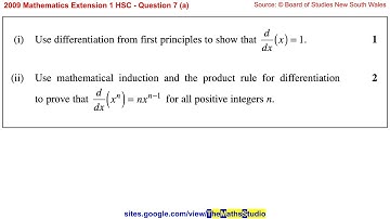 2009 Maths Extension 1 HSC Q7a Mathematical induction proof involving differentiation of x^n
