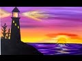 Sunrise Lighthouse Step by Step Acrylic Painting on Canvas for Beginners | TheArtSherpa