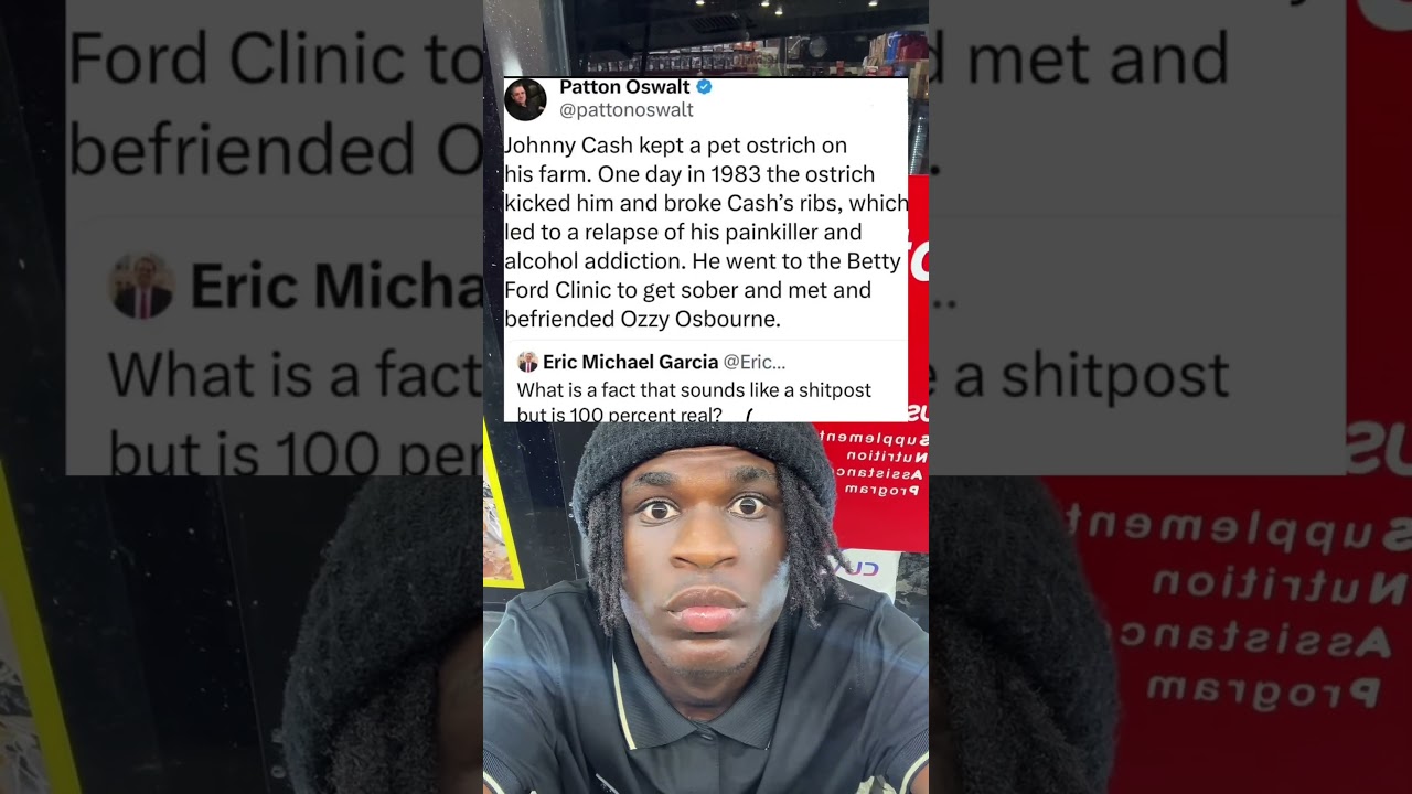 Johnny Cash kept a pet ostrich on his farm. One day in 1983 the ostrich kicked him and broke Cash's