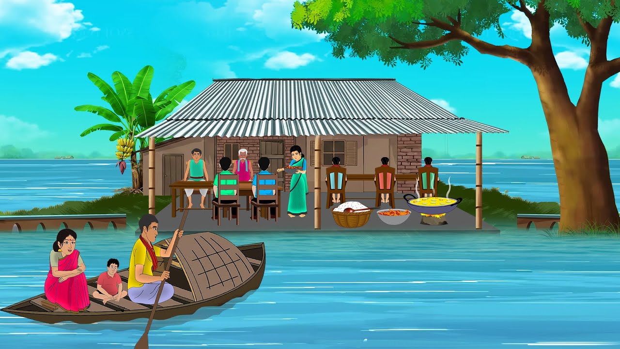 नदी के नीचे चावल की दुकान | Hindi Story | Hindi Kahaniya | Moral Stories | cartoon story