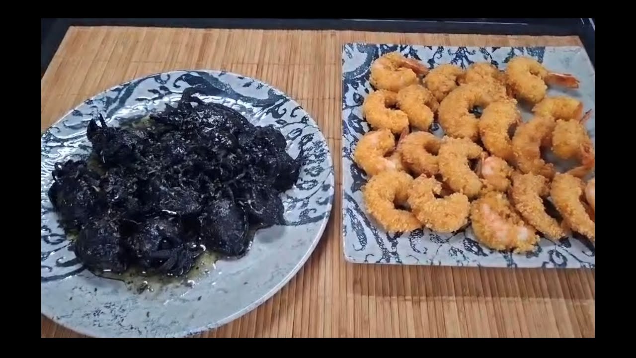 Langostinos crujientes y choquitos en tinta