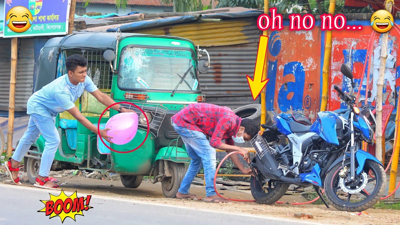 Update Tyre Puncture Prank with popping Balloons | watch The REACTION with popping balloons PRANK