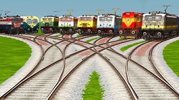 Eight Trains Rail Crossing At Bumpy Diamond Railroad Tracks | Electric Trains | train simulator 2025