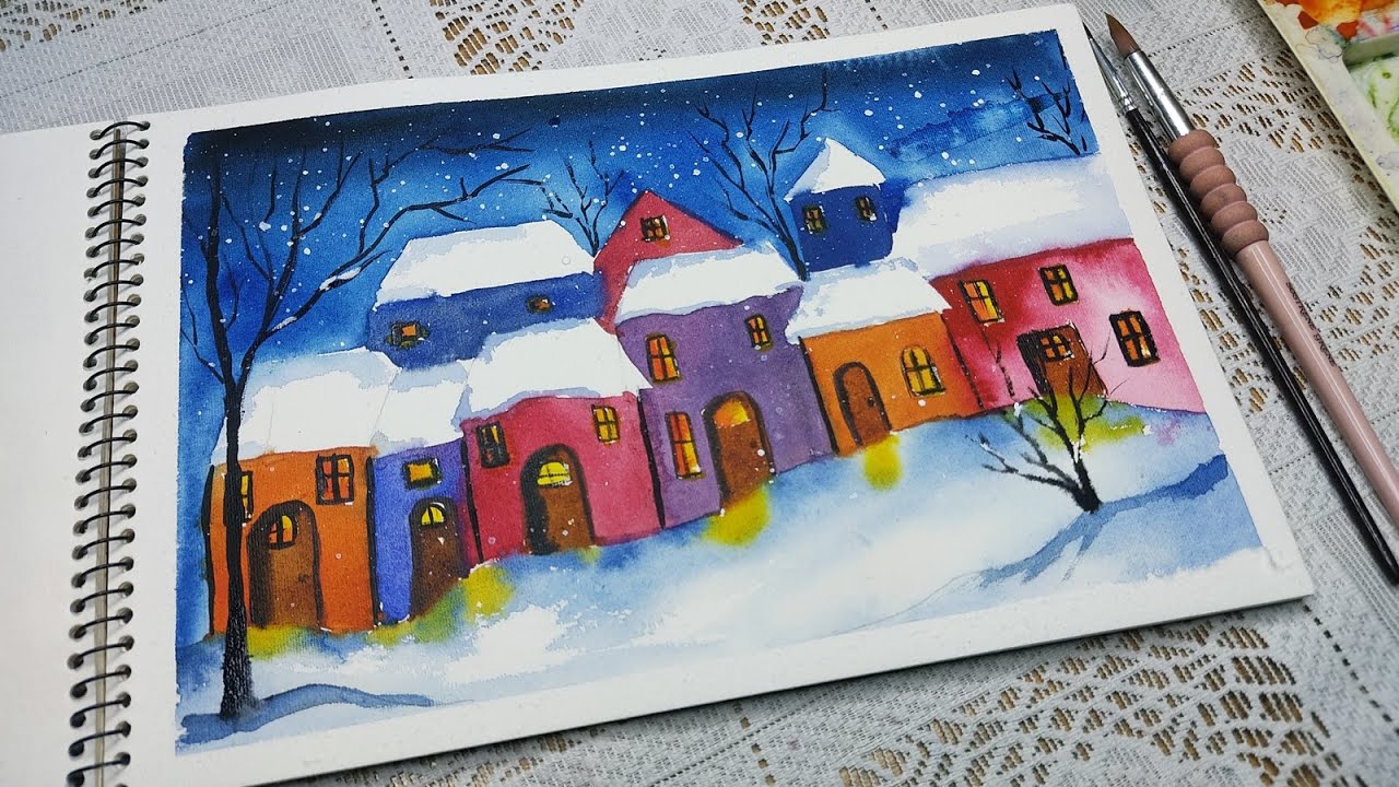 You’ll LOVE THIS Whimsical Snowy Watercolor Houses | Slow, Somatic Watercolor for Calm